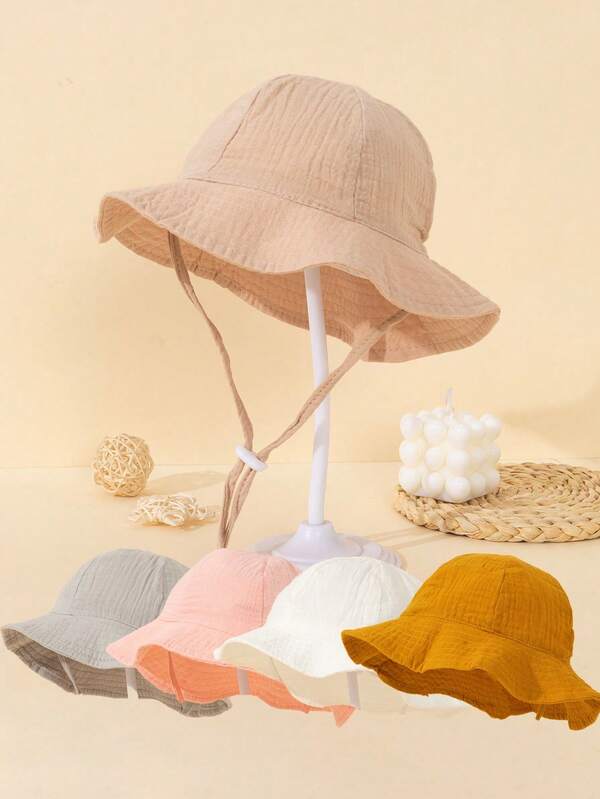 1pc Infant/Toddler Unisex Cute Solid Color Bucket Hat, Suitable For 3-12M, Spring/Summer, Reversible Sun Ion Hat For Baby Girls