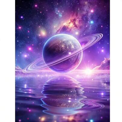 5D Diamond Painting Kit - Vibrant Purple Planet, Suitable For Beginners And Hobbyists, Frameless Canvas Art, Round Acrylic Diamonds, Ideal Home Decor Gift