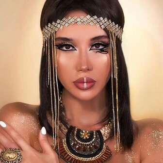 Exotic Luxury Zirconia Crystal Long Tassel Hair Chain Headpiece, Elegant Elastic Rhinestone Headband For Women