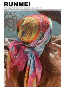 1pc Minimalist Printed Satin Square Scarf, New Spring Fashion Headscarf Women, Can Be Used As Waistband, Bag Decoration, Ribbon, Headband Or Scarf, Choice To Enhance Your Overall Look - 黑色 - 查看 7