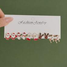 Conjunto de aretes con diseño de copos de nieve y campanas de Navidad, aretes con gota de aceite con diseños de renos y Papá Noel