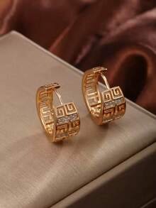 Delikatne kolczyki koła z pustym wzorem, biżuteria miedziana zdobiona cyrkoniami, elegancki, luksusowy styl, prezent dla kobiet