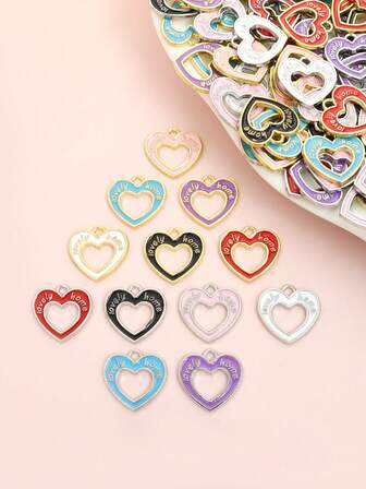 10 件 6 色滴油镂空双心形吊坠，带字母“Lovely Home”设计，时尚项链手链耳环钥匙扣和家居氛围装饰 DIY 可爱心形合金吊坠 - 情侣和友谊珠宝的理想选择