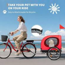 ShiningLove 88LBS Dog Bike Trailer W/Quick-Release Wheels – Folding Pet Carrier For Bicycles | Weatherproof, Washable & Non-Slip (Fits 22"-28" Wheels) - Red - View 7
