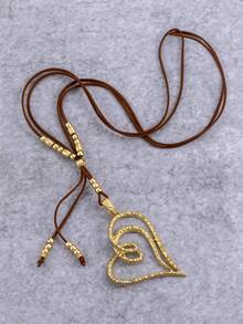 1Pc Asymmetrical Matte Gold Heart Pendant With Black Cord, Minimalist Style, For Daily Wear & Casual Outfits