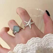 Blue Oval Adjustable Star Ring Minimalist Dainty Celestial Stacking Ring Gift For Her