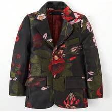 Teen Boy Jacquard Tuxedo 3 Piece Suit Set - Bow Tie Included For Wedding Prom - Red Flower - 查看 2