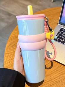 1 件 24 盎司可爱真空隔热不锈钢水瓶，配有优雅背带（无配件），便携式户外，大容量双层隔热防漏带盖玻璃杯，适合露营、骑行、办公室和家庭，四季皆宜，完美的礼物 - 彩色 - 查看 11