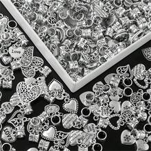 8/16/32/50 pezzi Set di ciondoli a forma di cuore in argento - Ciondoli in lega d'argento anticato, adatti per la realizzazione di gioielli, collane e bracciali