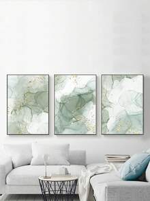 Set de 3 pósteres de arte abstracto en beige, pósteres de arte de pared, con opción de marco - Verde - Ver 10