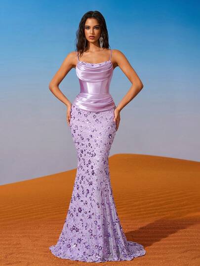 AOSHABABI Lightweight Purple Sequin Mermaid Evening Gown, Strapless Ruched Design, Backless, Suitable For All Formal Occasions, Music Festivals, Galas, Weddings, Holiday Parties, Graduations, Cocktail Parties, Dates, Vacations, And Bridesmaid Dresses