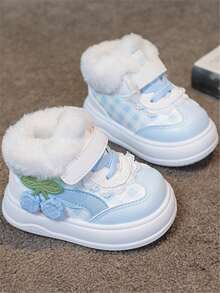 1 pereche de pantofi sport pentru bebeluși, cu talpă înaltă, cald, din pluș, confortabili, cu fund moale, cu cârlig și buclă, pentru copii și fete, drăguți, anti-alunecare, casual, pentru exterior, potriviți pentru toamnă/iarnă