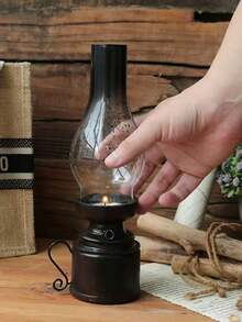 1pc Vintage Kerosene Lamp Candle Holder Decor, Retro Home Decor Creative Craft, Suitable For Bar, Cafe, Vintage, Nostalgic, Old-Fashioned Kerosene Lamp Candle Holder, Creative Candlelight Dinner Props, Bar, Cafe, Dining Room Candle Holder Decor, Modern Minimalist Office, Study, Telephone, Projector, Living Room, Wine Cabinet, Craft