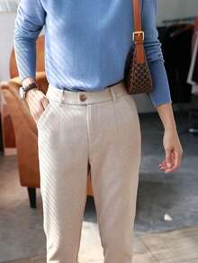 Wool Blend French Design Niche Straight-Leg Suit Pants, High-Waisted, Elegant, Autumn/Winter
