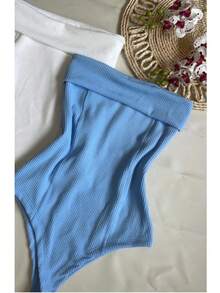 Kit Two (2) Women's Strapless Bodysuits Versatile Elegant Comfortable Spring Summer - Baby Blue and White - View 2