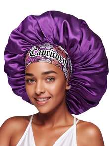 1 pieza Gorro de dormir de satén básico, 12 patrones de zodíaco, impresión personalizada, gorro de dormir con elástico ancho, esencial para volver a la escuela, viajes y vacaciones, accesorio para el cabello de mujer (impresión aleatoria) - Púrpura-SM15-Constelación-1 pieza - Ver 20