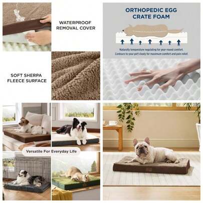 Large Dog Bed Washable - Orthopedic Dog Bed And Mattress Dog Crate With Removable Plush Sherpa Cover, Gifts Dog, 91x69x7.6cm
