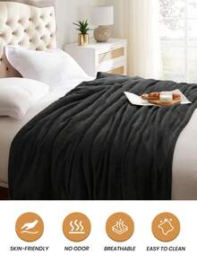 1pc Flannel Blanket - Soft Rustic Throw Blanket, Stripes, Luxury Style, Easy Care, Lightweight, And Versatile Throw Blanket, Multiple Available, Suitable For All Seasons, Throw For Multi-Purpose, Sofa Bed Blanket, Holiday Party Decoration, Machine Washable, Bed Blankets & Towel Blankets, 280GSM, Oeko-Tex, Black Blanket