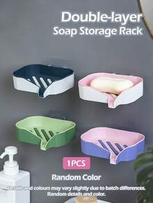 1 Stück Kunststoff Doppelschicht Seifenhalter, Wandmontage ohne Bohren, Abtropfschale für Seife, abnehmbar mit Selbstklebend, für Küche, Badezimmer, Toilette