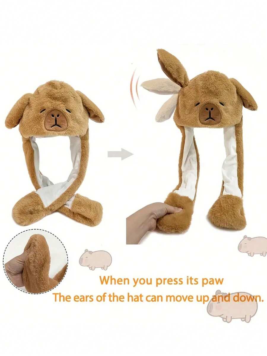 Cute Cartoon Capybara Hat With Adorable Ears, Funny Animal Plush Party Costume Hat, Suitable For Holiday Gatherings - Multicolor - View 1