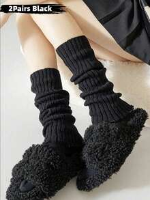 2 Pairs Solid Color Leg Warmers, Fashionable And Warm, Suitable For Back To School, Halloween Socks, Autumn/Winter, Casual Holiday Style - Multicolor - View 10