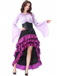 Medieval Pirate Queen Corset And Ruffle Maxi Skirt Sailor Costume For Halloween