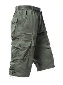 Men's Shorts Black Camouflage Pants 3/4 Hiking Sports Casual Shorts Multiple Pockets Adjustable Waist With Belt Cropped Pants Home Shorts Work Pants - 軍綠色 - 查看 7