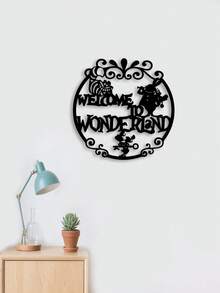 1PC Fantasy - Style Metal "Welcome To Wonderland" Decorative Painting, Hollowed - Out To Show Fairy - Tale Characters And Floral Letters, Dreamy And Eye - Catching, Fairy - Tale Theme, Perfect For Christmas, Halloween, Easter, Theme Parties, Children's Birthday Parties, Study Decoration, Bedrooms, Living Rooms, Children's Rooms, Cafes, Spring And Autumn Decorative Pendants.