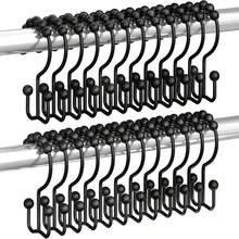 Titanker Shower Curtain Hooks Rings, Rust Resistant Metal Double Glide Shower Hooks Rings For Bathroom Shower Rods Curtains, Set Of 24 Hooks - Black - ColorB - View 1