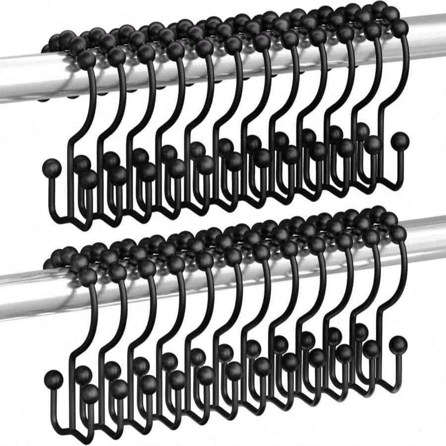 Titanker Shower Curtain Hooks Rings, Rust Resistant Metal Double Glide Shower Hooks Rings For Bathroom Shower Rods Curtains, Set Of 24 Hooks - Black - ColorB - View 1
