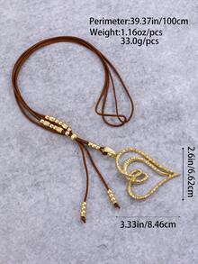 1Pc Asymmetrical Matte Gold Heart Pendant With Black Cord, Minimalist Style, For Daily Wear & Casual Outfits