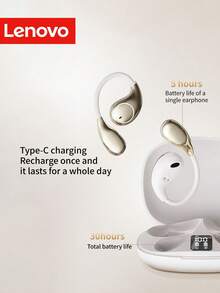 Lenovo Tai nghe không dây dạng mở mới năm 2025, Chống ồn cuộc gọi thông minh, Thời lượng pin dài, Màn hình hiển thị nguồn kỹ thuật số, Vừa vặn thoải mái khi chơi thể thao ngoài trời - đá mặt trăng màu trắng - Xem 11