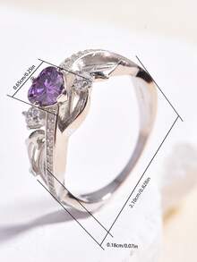 1pc S925 Silver Dolphin Heart Shaped Ring With Purple Main Stone, Suitable As Jewelry Gift For Wedding, Party, Birthday, Friends & Family, Mother's Day