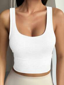 GAOVOT Women's Y2K Style Solid Color Fitted Casual Sports Top White Summer - White - View 4