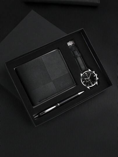 Gift Box Set, New Year Gift, Wedding Gift, Birthday Gift, Christmas Gift, Gift For Lover, Father, Teacher, Company Annual Meeting, Employee, Business Men's Classic Fashion Quartz Watch + Wallet + Gift Box
