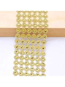 1pc 6-Row Golden Flower Crystal Rhinestone Tulle Ribbon Roll, Glitter Decoration For Wedding Party