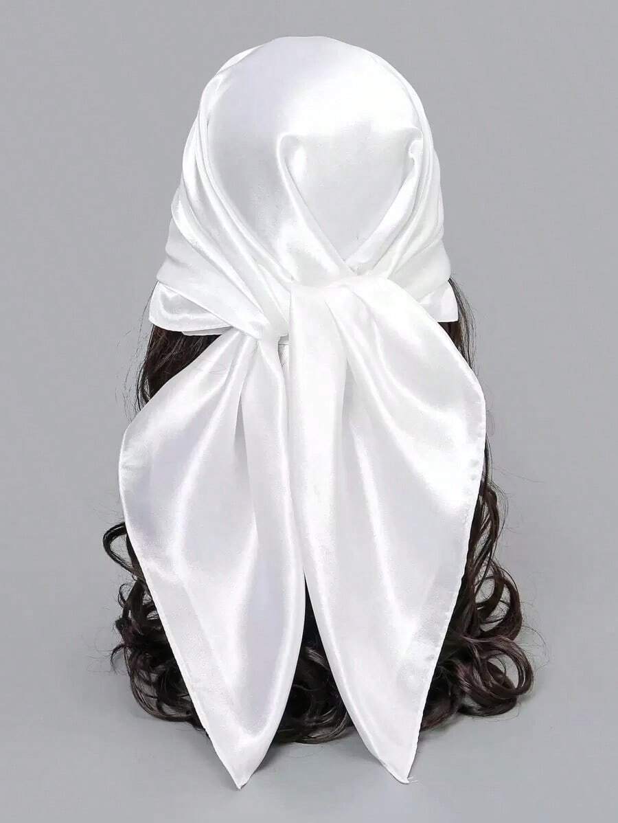 1pc Women's Solid Color Bandana, Multi-Purpose Satin Scarf, Versatile Hair Band, Headband, And Neck Wrap, Stylish Accessory For Dressing Up Your Look, Ideal For Daily Wear, Casual Outfits, And Chic Styling - 白色 - 查看 1