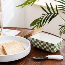 1 pièce Boîte à beurre en céramique style campagnard, boîte de rangement pour fromage et beurre, style rétro, pour la cuisine et la salle à manger, avec outil de découpe, récipient à fromage, bocal de conservation, organisation de la cuisine, conservation des aliments, récipient à la mode, décoration de cuisine moderne, récipient réutilisable, céramique de haute qualité, boîte de conservation du beurre, chef à domicile, organisateur de mariage, récipient de rangement durable pour plan de travail de cuisine.