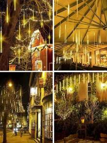 1 set/8 pièces Lumières solaires de pluie de météores pour l'extérieur, guirlandes de fées étanches pour Noël, ambiance festive, fêtes et célébrations du Nouvel An, convient pour la décoration d'hiver, la décoration du sapin de Noël, la scène de Noël dans le jardin, l'allée, le couloir, la terrasse, la clôture, le chemin, la cour, les marches, un merveilleux cadeau de Noël.