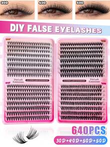MEM 640/580/480片装假睫毛，30D+40D+50D+60D D型卷翘睫毛，长度10-16毫米，DIY假睫毛，自然妆效，蓬松纤长，超柔软轻盈，可重复使用单根睫毛，睫毛嫁接套装，适合旅行、日常佩戴（新手友好）、婚礼、约会、派对、节日，也是圣诞节/万圣节/送礼佳品。 - 黑色 - 查看 5