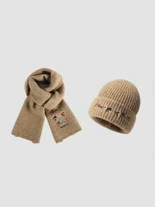 Women's Cute 3 Dachshund Dogs Knitted Hat And Scarf 2 Pieces Set, Warm And Windproof For Outdoor Use In Autumn/Winter Fall Valentines Gift