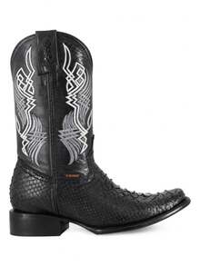 Bota Vaquera Autentico Pitón Para Caballero Cuero Genuino Diseño Alto Confort Duradero Ajuste Perfecto Para Montar Y Estilo Casual - Negro - Ver 1
