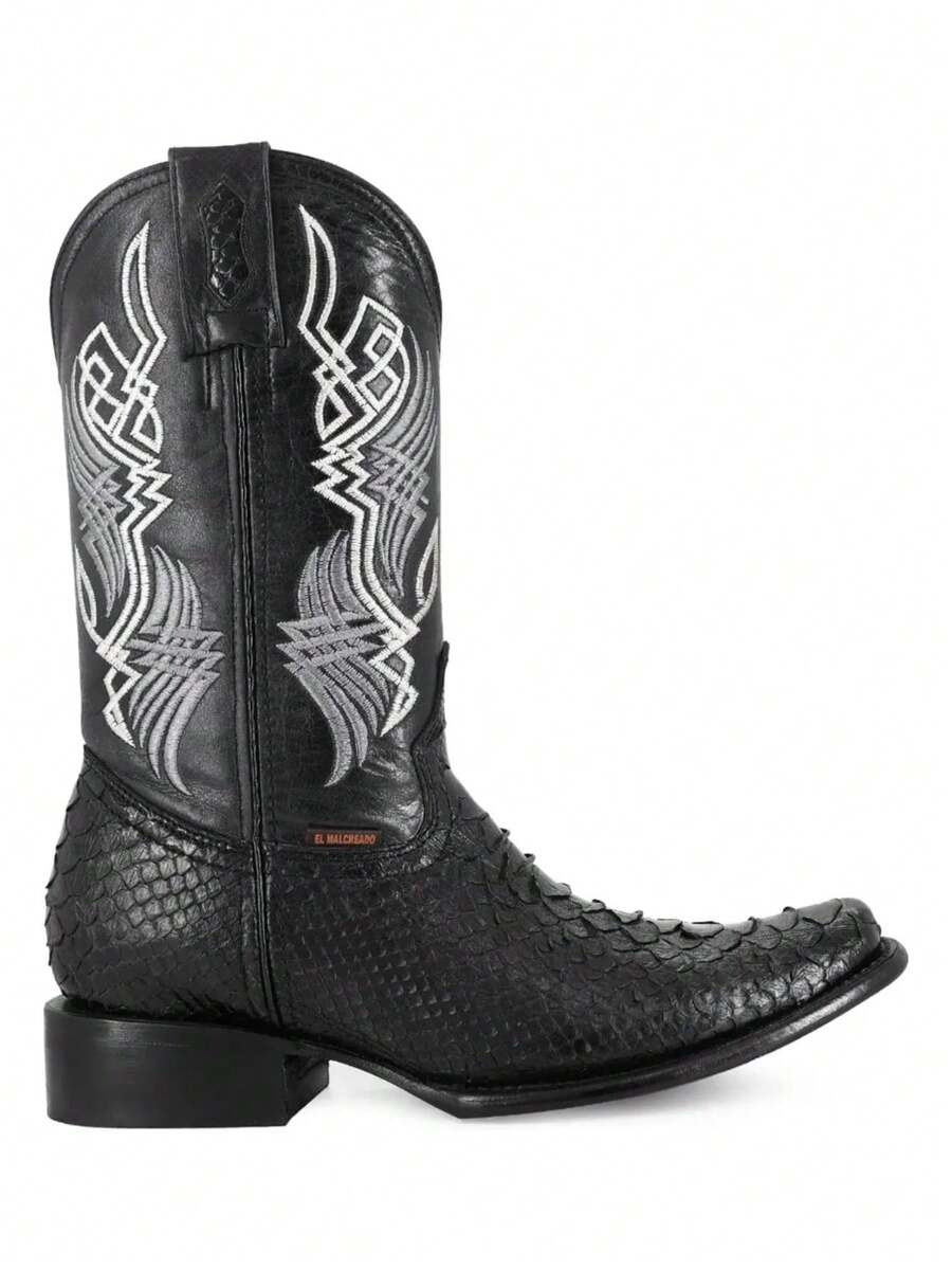 Bota Vaquera Autentico Pitón Para Caballero Cuero Genuino Diseño Alto Confort Duradero Ajuste Perfecto Para Montar Y Estilo Casual - Negro - Ver 1
