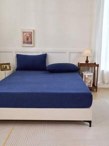 2 buc/set albastru bleumarin, catifea super moale, caldă, pufoasă, simplă, fețe de pernă din fleece cristalin, husă de pernă confortabilă și ușoară, lenjerie de pat cu închidere tip plic, culoare solidă, husă de pernă pentru dormitor, lenjerie de pat pentru școală, dimensiune twin queen king