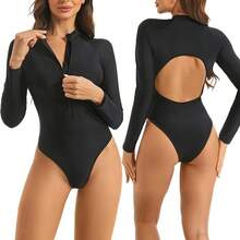 KTMOUW Trajes de Baño Mujer Completo Bañadores de Una Pieza para Mujer Deportivo Traje de Baño Manga Larga de Protección Solar Adecuado para Playa, Surf, Natación - Negro - Ver 2