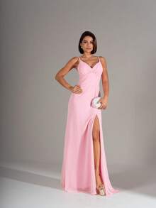 Simple Party Split Side Opening Zipper Wedding - Màu Hồng baby - Xem 2