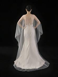 1 pieza Chal nupcial largo, Capa sencilla con decoración de perlas falsas, Adecuado para accesorios de vestido de novia, Accesorios para vestidos de gala