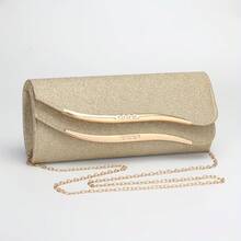 Elegante Borsa da Sera da Donna di Alta Gamma, Clutch da Sera Scintillante, Decorazione con Doppie Strisce Metalliche, Adatta per Balli, Feste e Grandi Banchetti