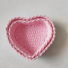 2 Pcs Heart Shaped Basket Rattan Woven Jewelry Small Items Storage Box For Valentine's Day Wedding Home - Pink - View 6
