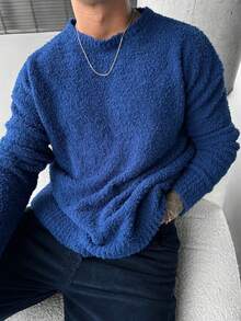 Men's Old Money Thickened Sweater, Fall/Winter - Royal Blue - View 1